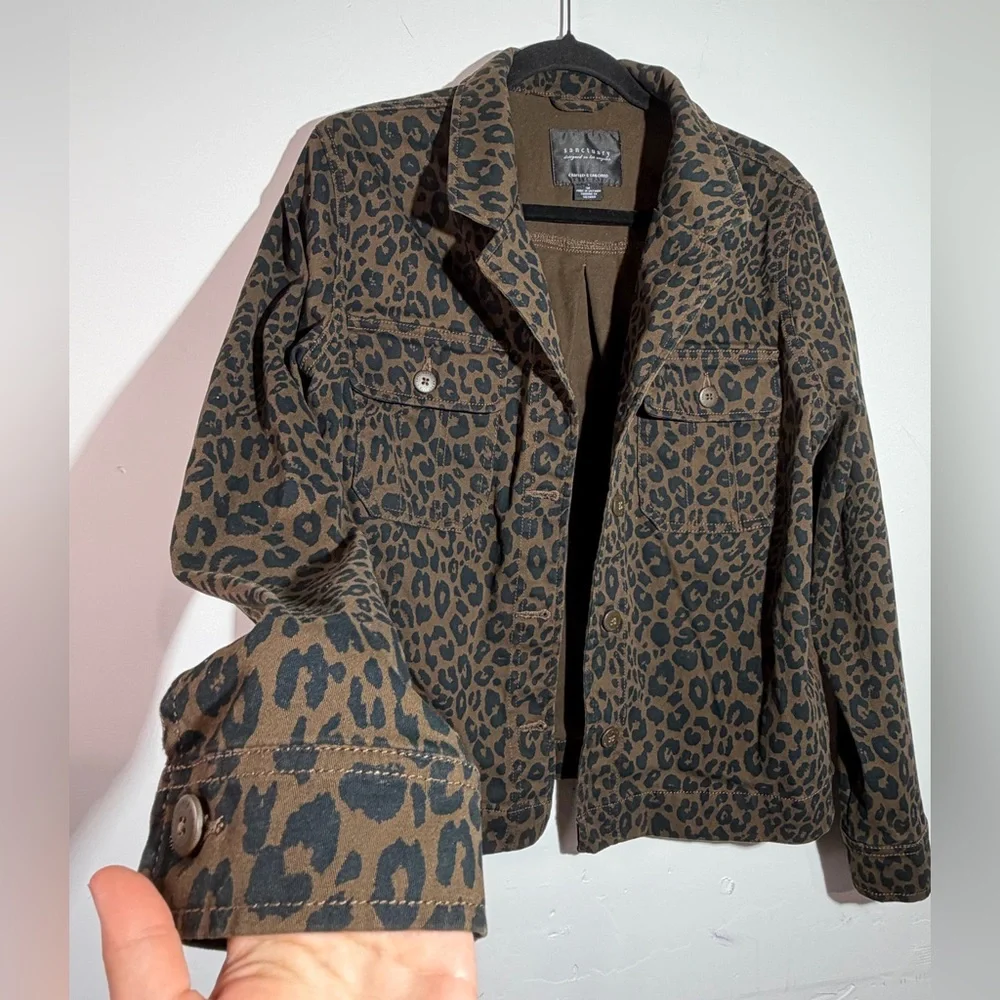Sanctuary Utility Jacket Women Size M Leopard Print Safari Streetwear Edgy - Picture 3 of 5